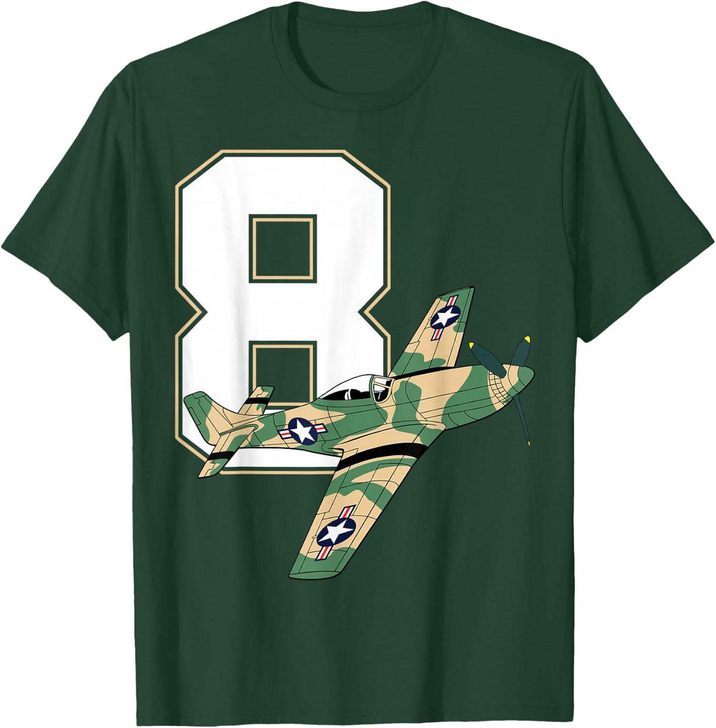 8th Birthday Military Plane Aircraft Fighter 8 Year Old Boys T-Shirt - T-Shirt | Forest