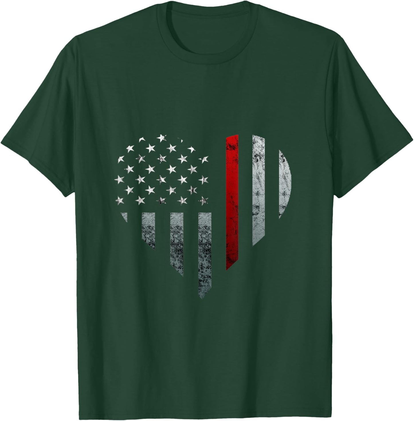 Fireman Thin Heart Firefighter American Flag T-Shirt - T-Shirt | Forest