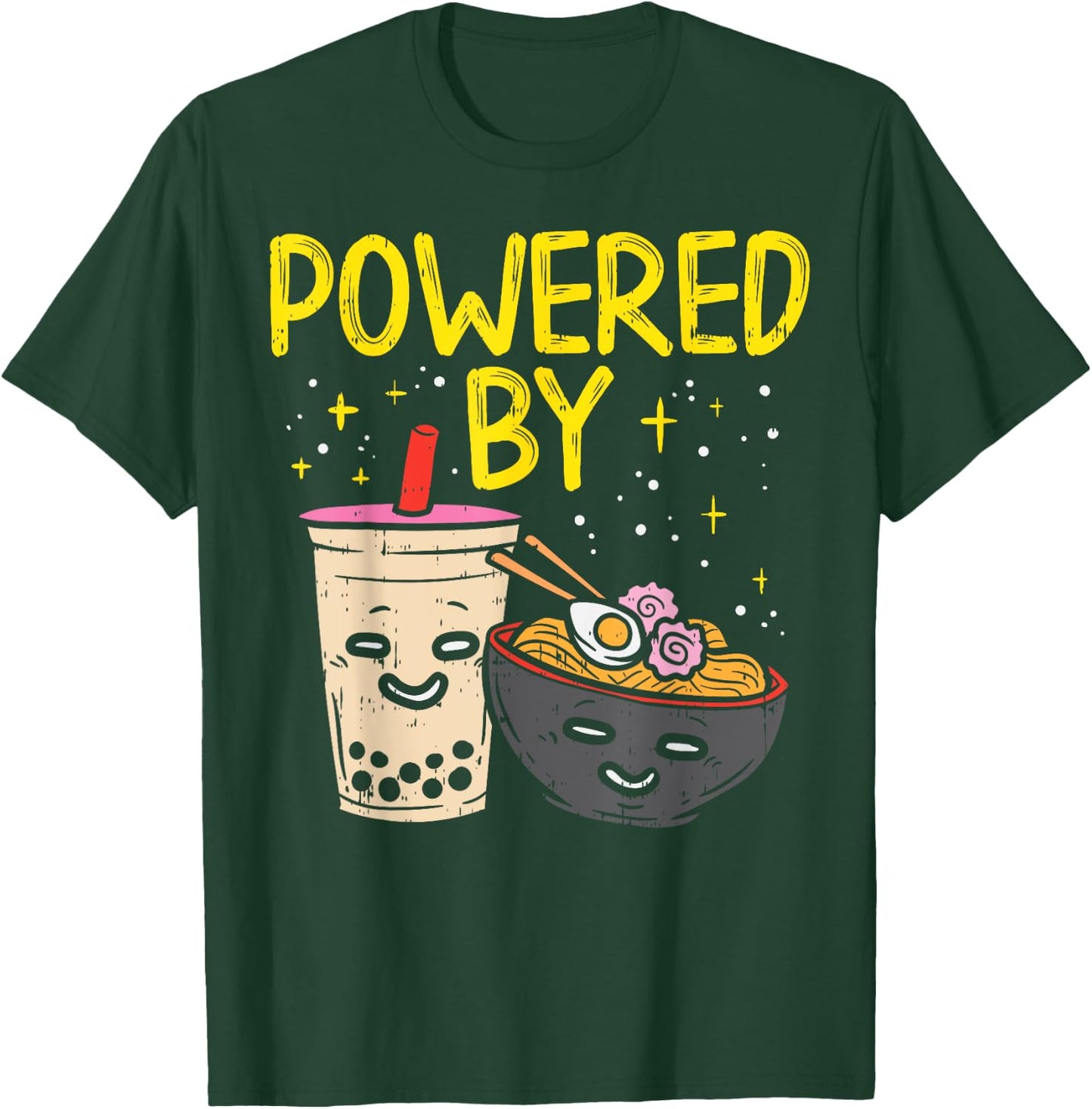 Powered By Ramen Bubble Tea Cute Japanese Noodle Foodie Gift T-Shirt - T-Shirt | Forest
