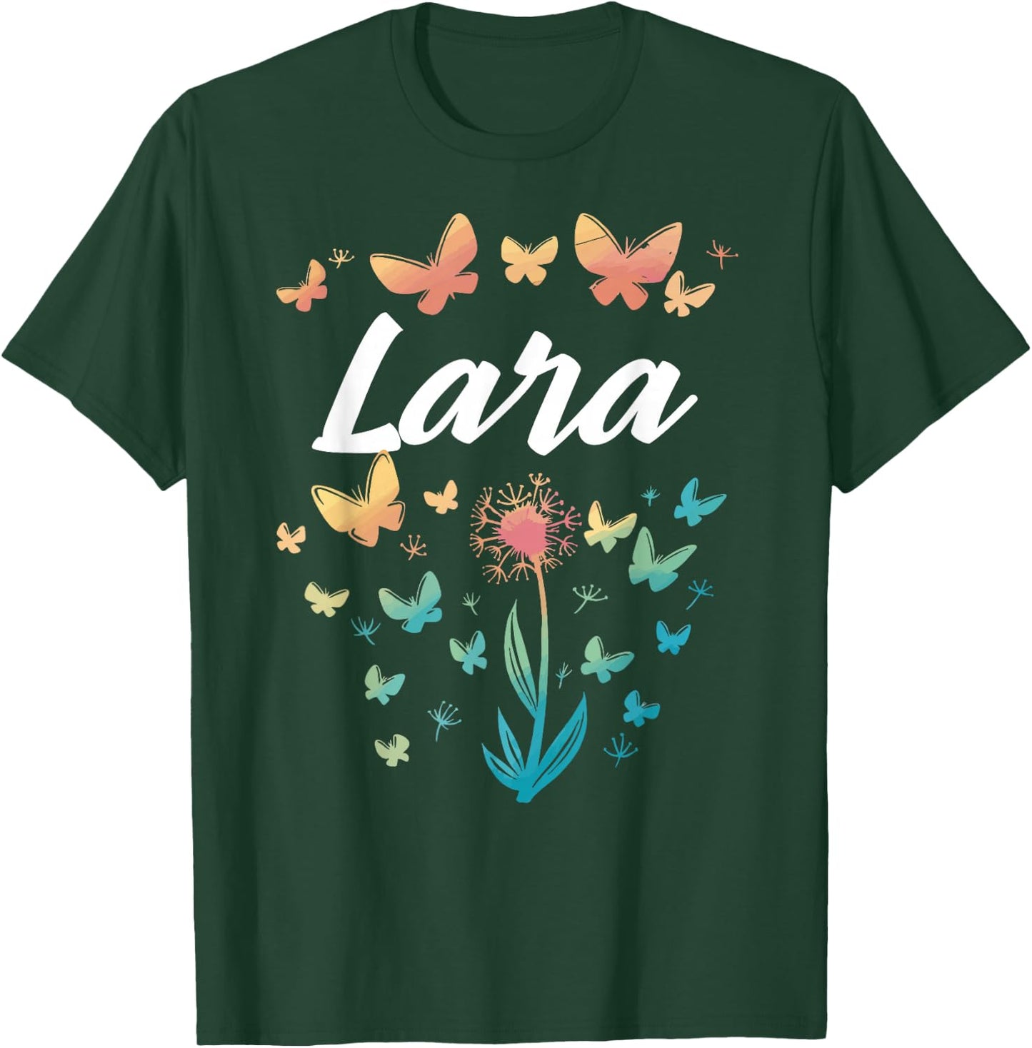 Lara Birthday Sister Butterfly Dandelion Name Lara T-Shirt - T-Shirt | Forest