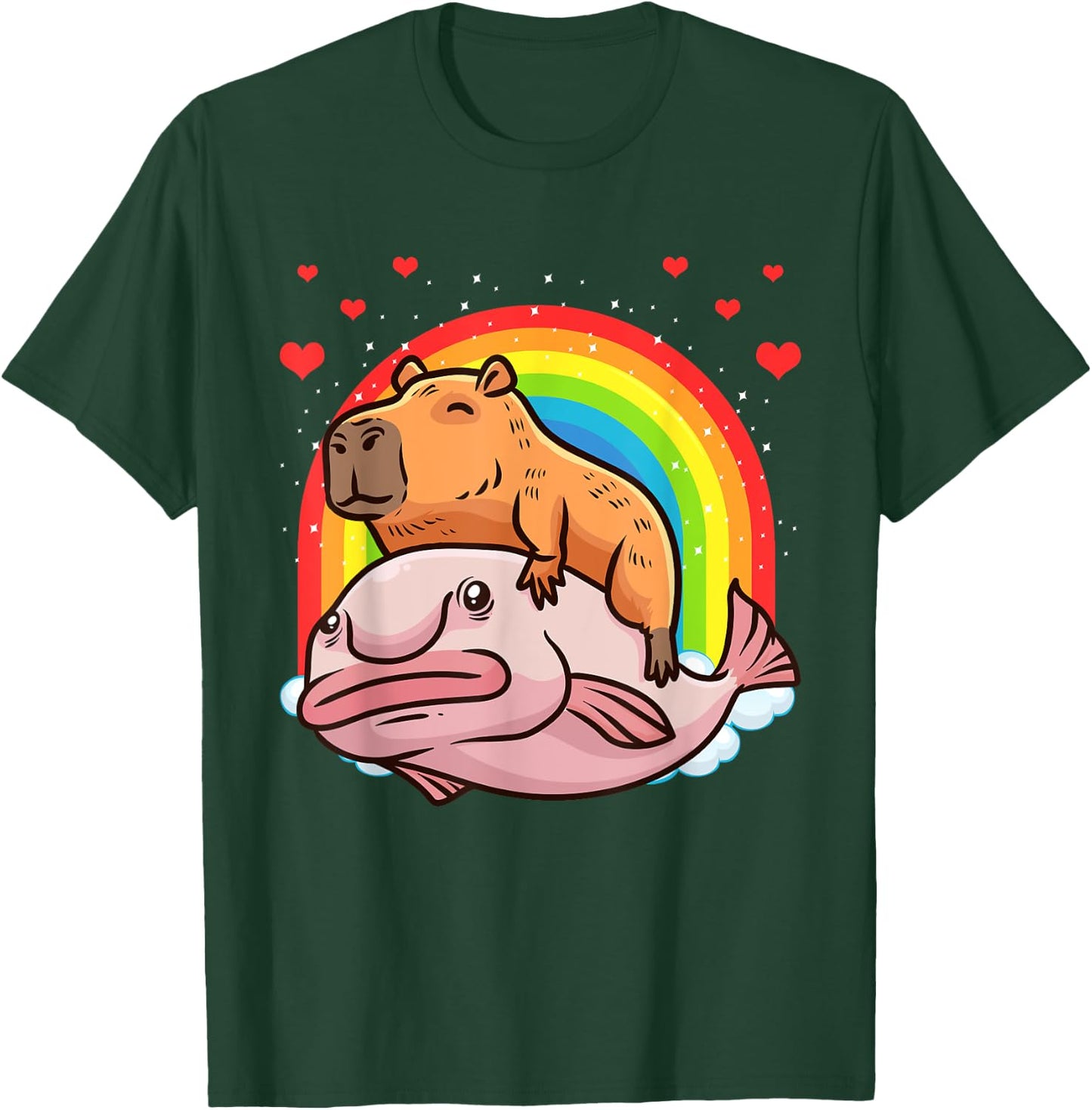Capybara Giant Cavy Rodent With Rainbow Hearts Blobfish T-Shirt - T-Shirt | Forest