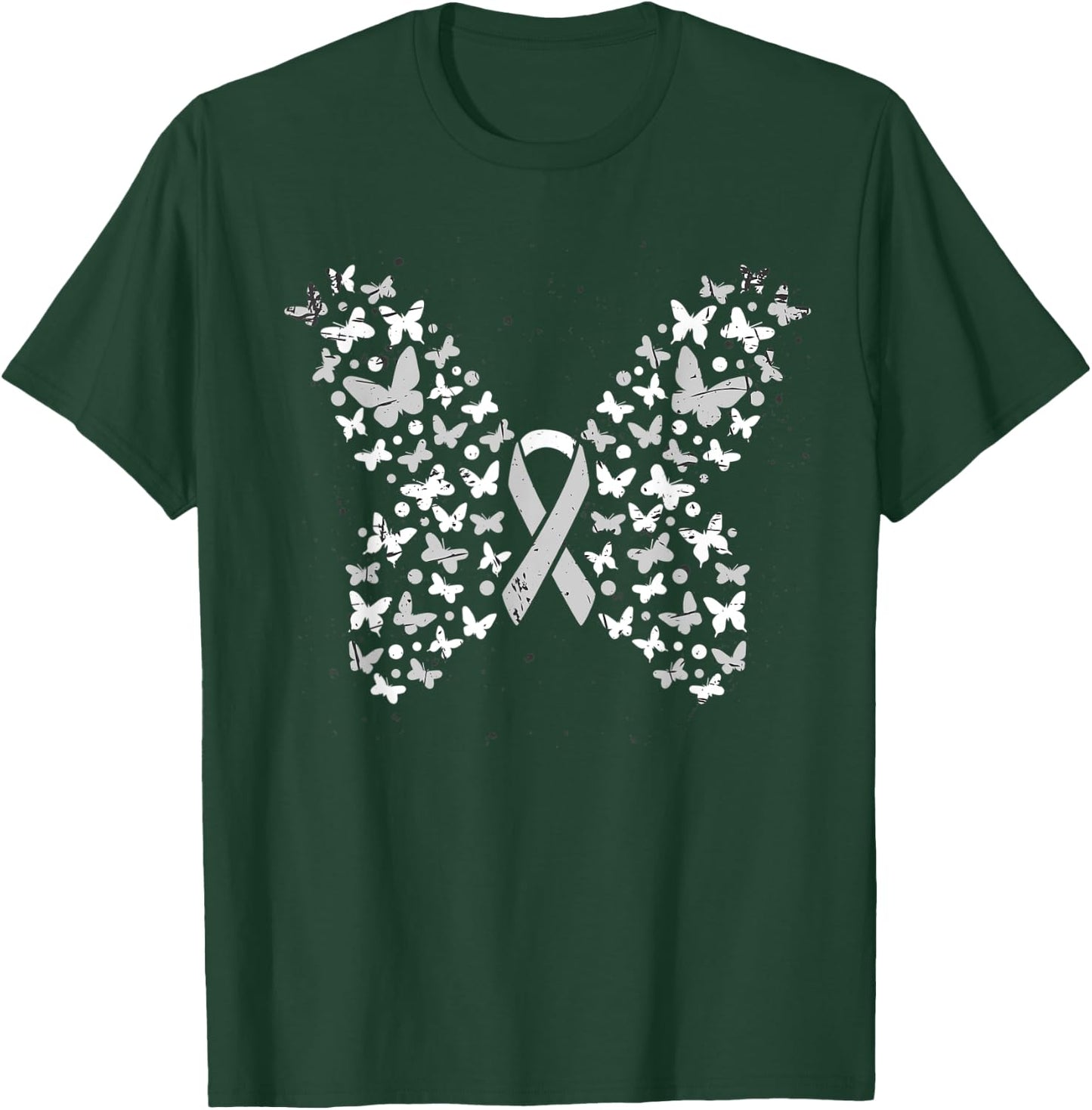 White Ribbon Cancer Warrior Butterfly Lung Cancer Awareness T-Shirt - T-Shirt | Forest