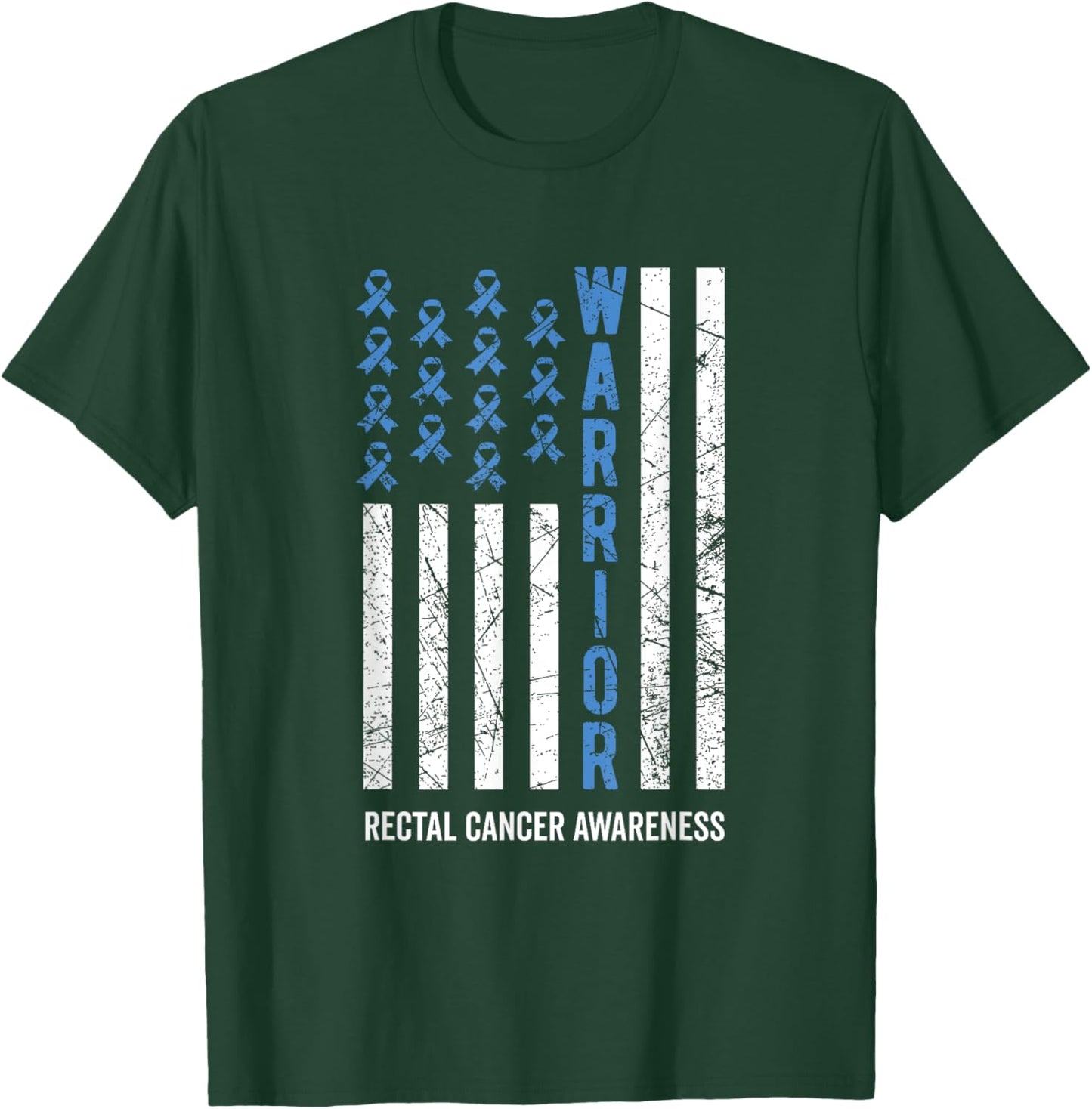 Warrior Dark Blue Ribbon Rectal Cancer Awareness T-Shirt - T-Shirt | Forest