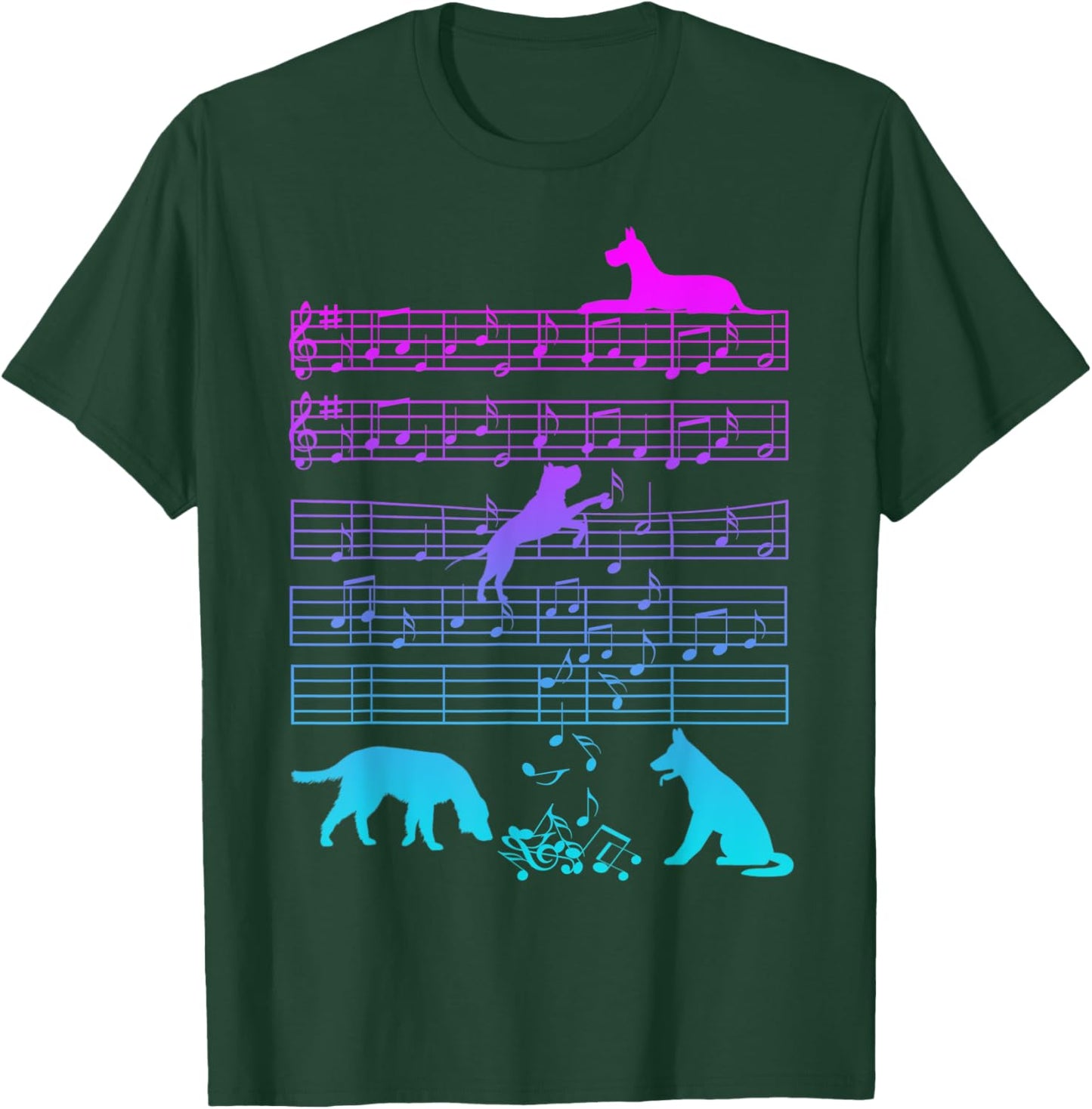Cute Dog Playing Music Note Clef Musician Arts Women T-Shirt - T-Shirt | Forest