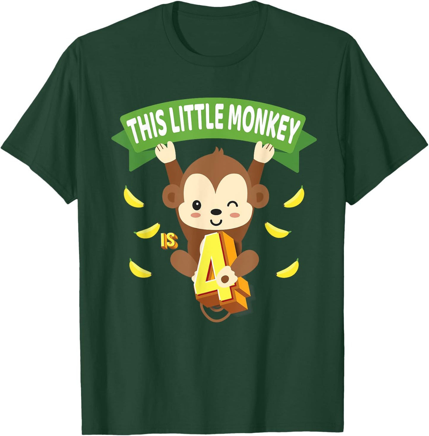 This Little Monkey Is 4 Years Old Kid 4th Birthday Monkeys T-Shirt - T-Shirt | Forest