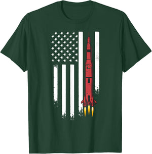 Rocket Spaceship American USA Flag | Aerospace Engineering T-Shirt - T-Shirt | Forest