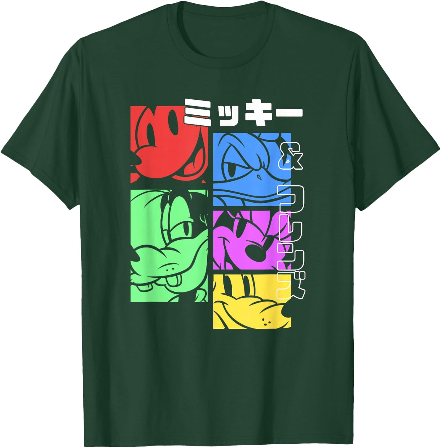 Disney Mickey and Friends Pop Character Panels Katakana T-Shirt - T-Shirt | Forest