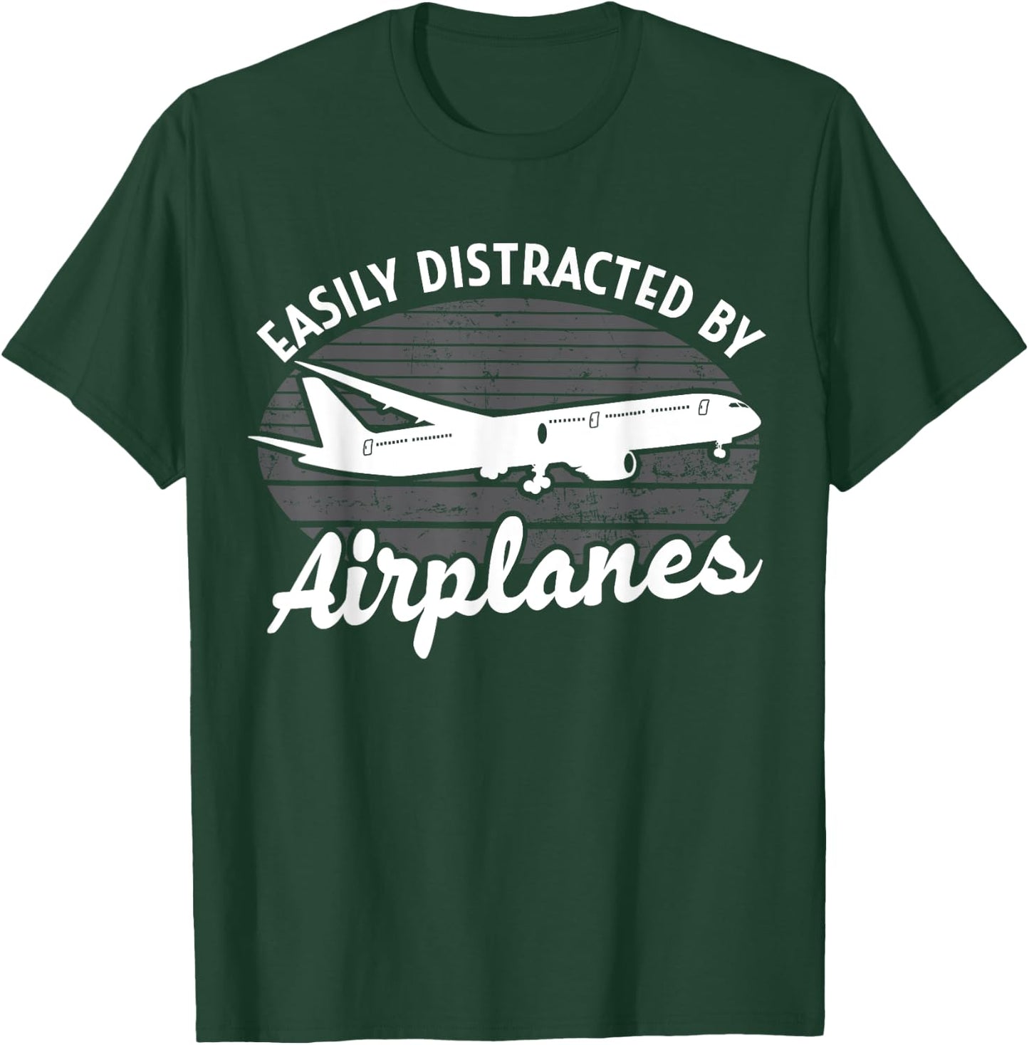 Easily Distracted By Airplanes Aviation Pilot Airplane Lover T-Shirt - T-Shirt | Forest