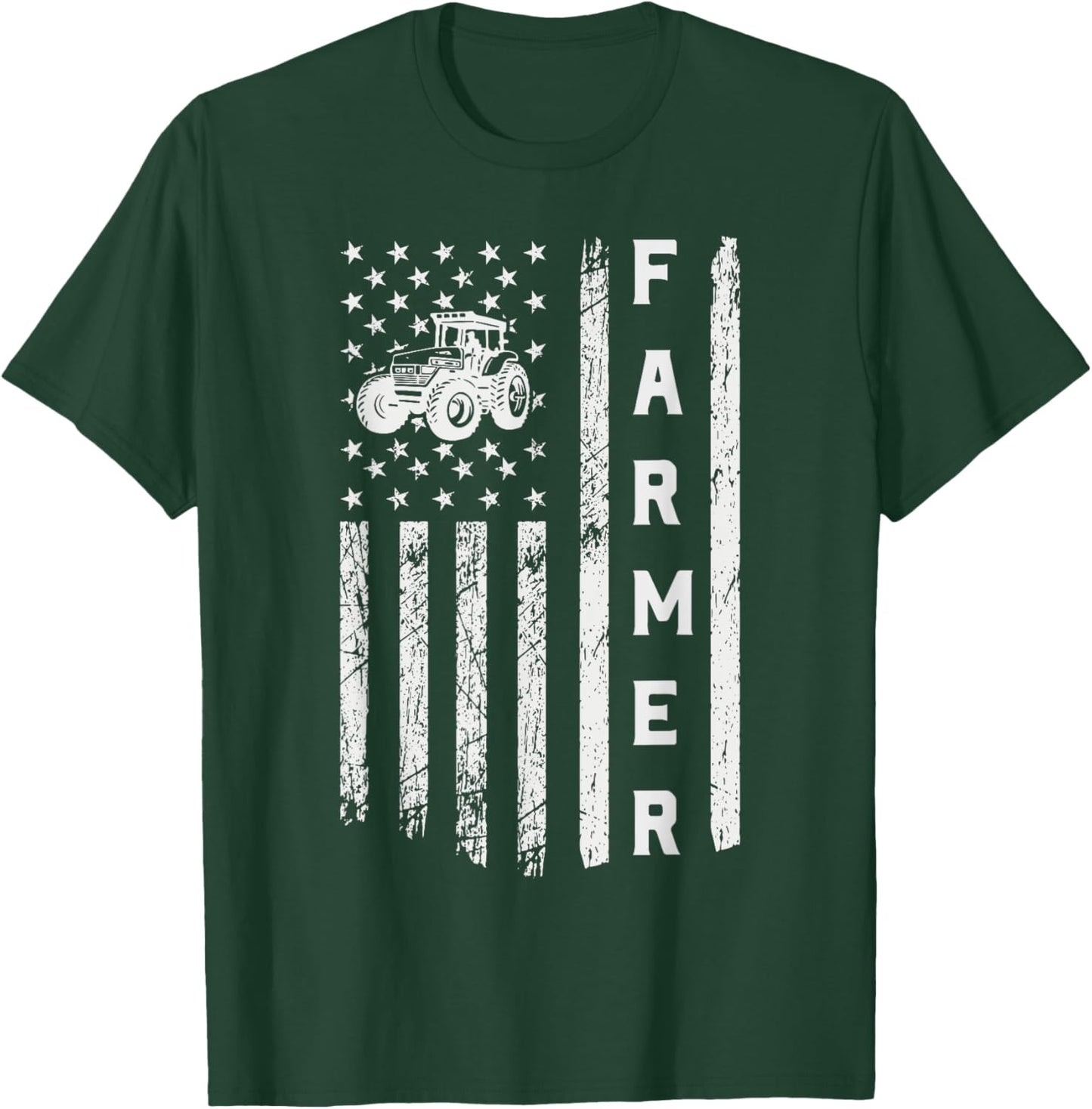 Flag With Tractor Patriotic Farmer Kids Men T-Shirt - T-Shirt | Forest