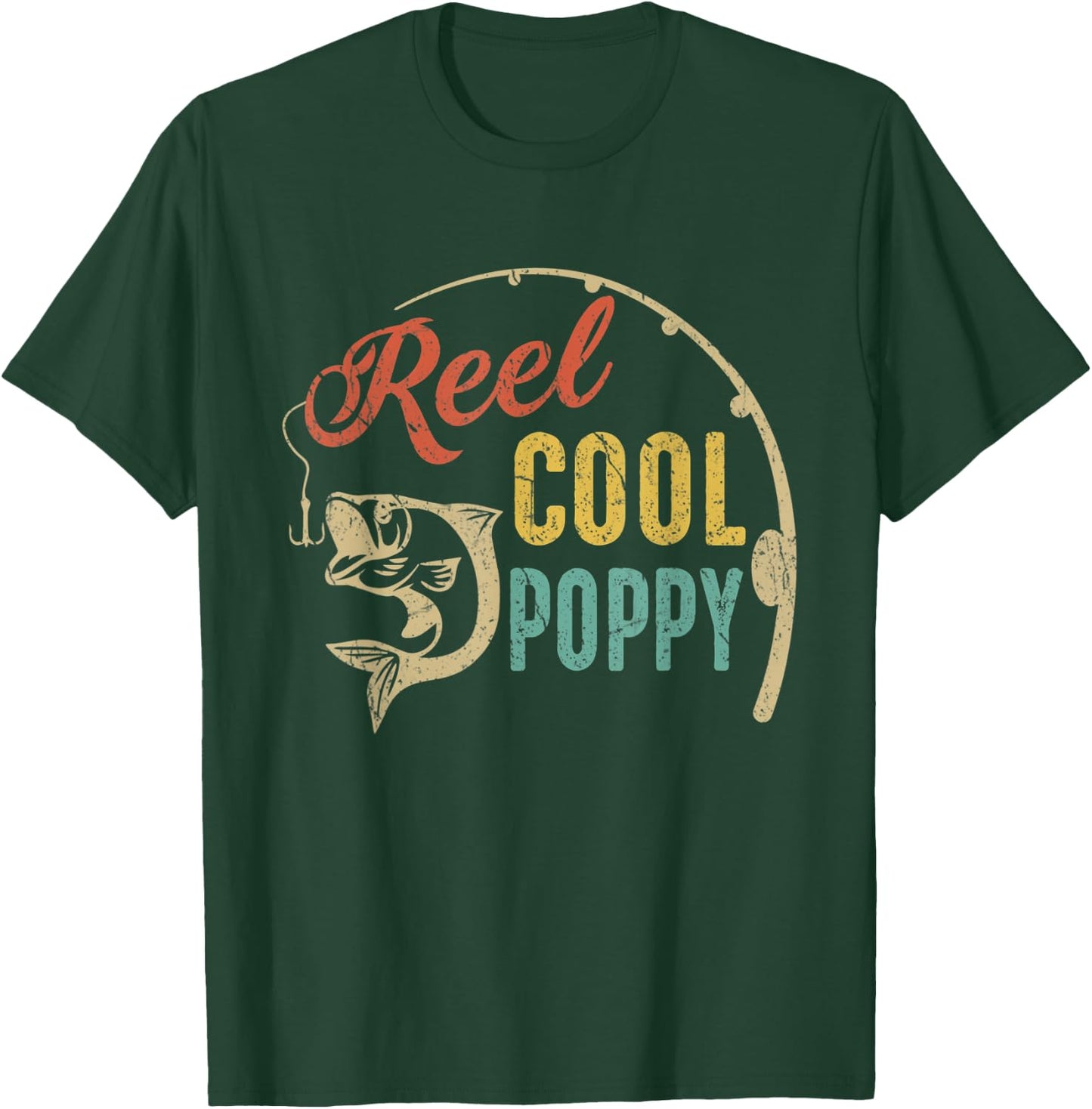 Funny Fathers Day Vintage Fishing Reel Cool Poppy T-Shirt - T-Shirt | Forest