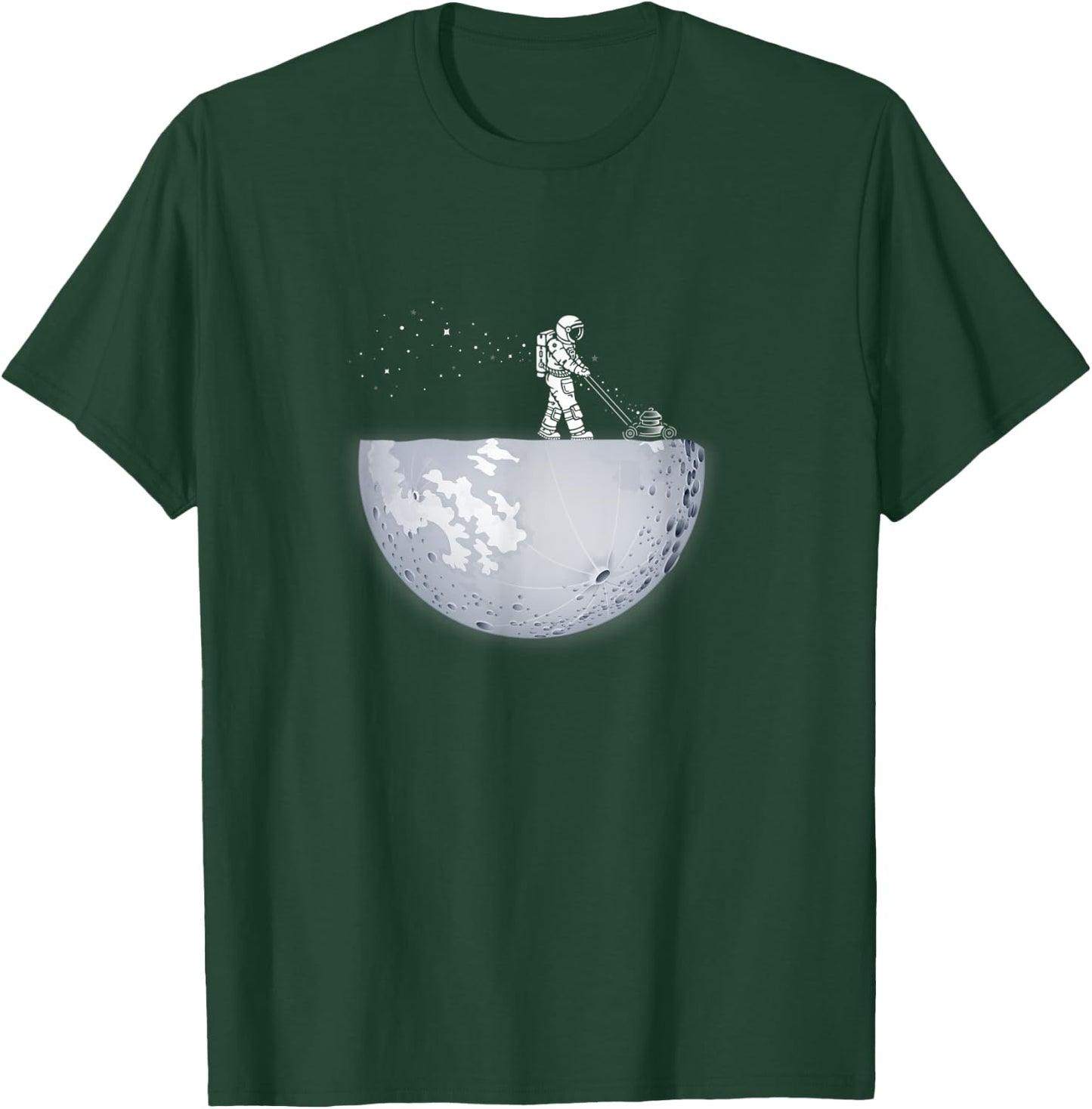 Spaceman mowing the moon with stars gardener, cool space T-Shirt - T-Shirt | Forest
