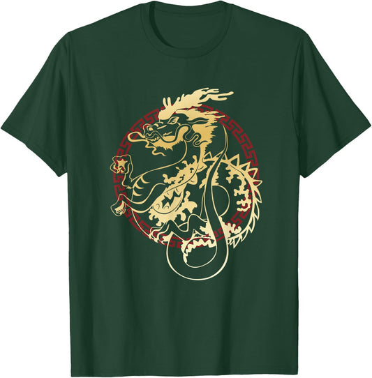 Asian Dragon Oriental With Red Chinese Wind Round Border T-Shirt - T-Shirt | Forest