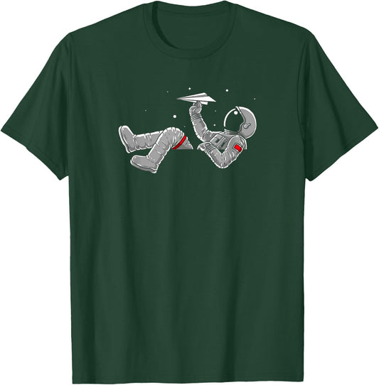 Relaxing Astronaut Throwing Paper Airplanes T-Shirt - T-Shirt | Forest