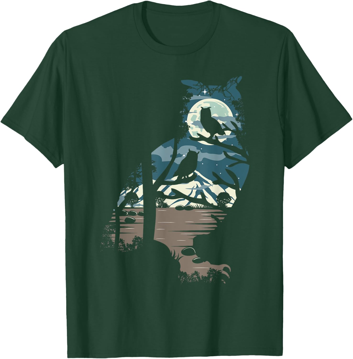 Nature Moon Mountain Tree at Night - Owl T-Shirt - T-Shirt | Forest