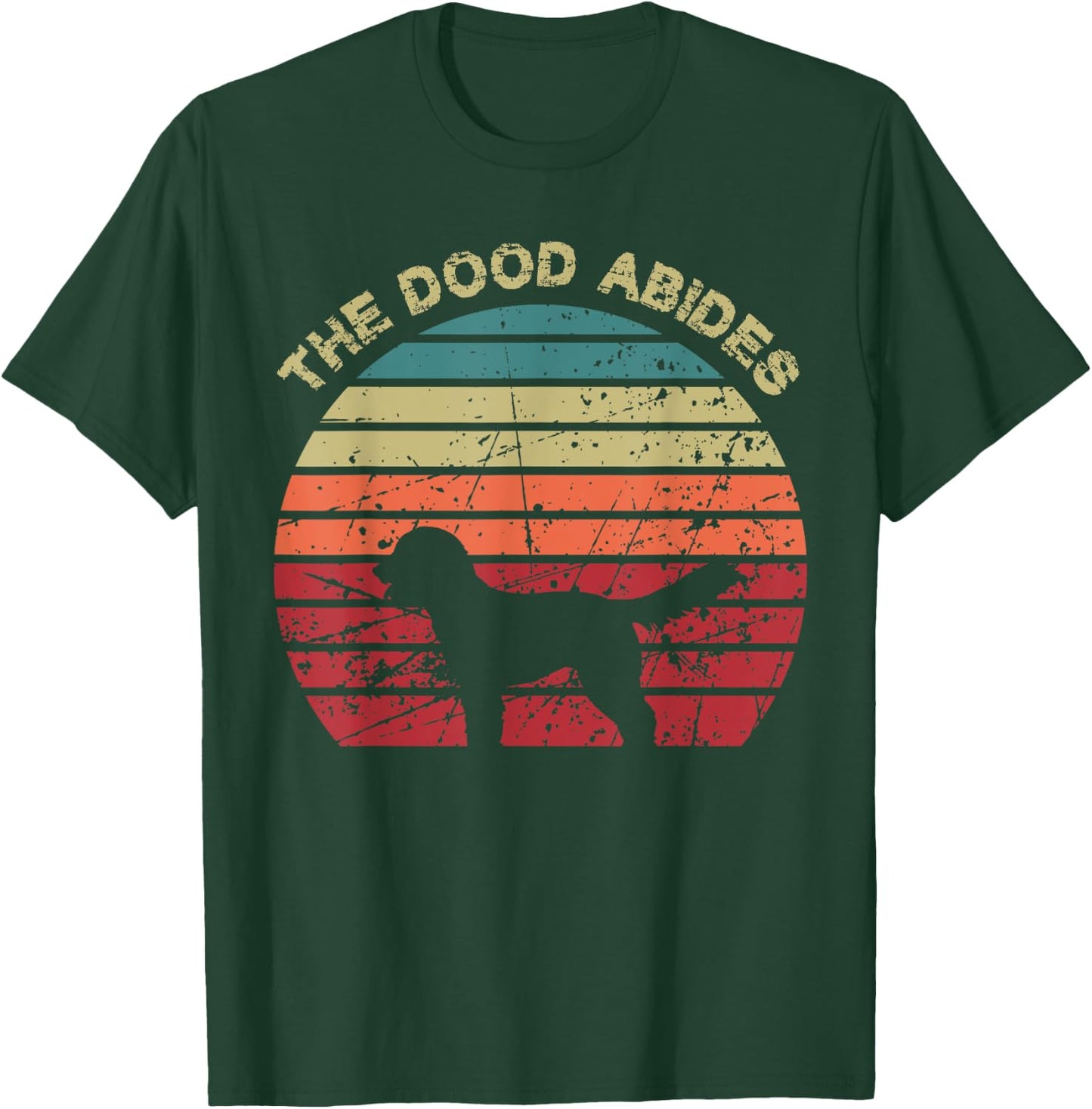 Rooks Artworks Paws - The Dood Abides - Labradoodle Goldendoodle Vintage Retro Adult - Black - Short Sleeve - Classic Fit - Retro Vintage Design - Casual, Everyday, Birthdays T-Shirt - T-Shirt | Forest