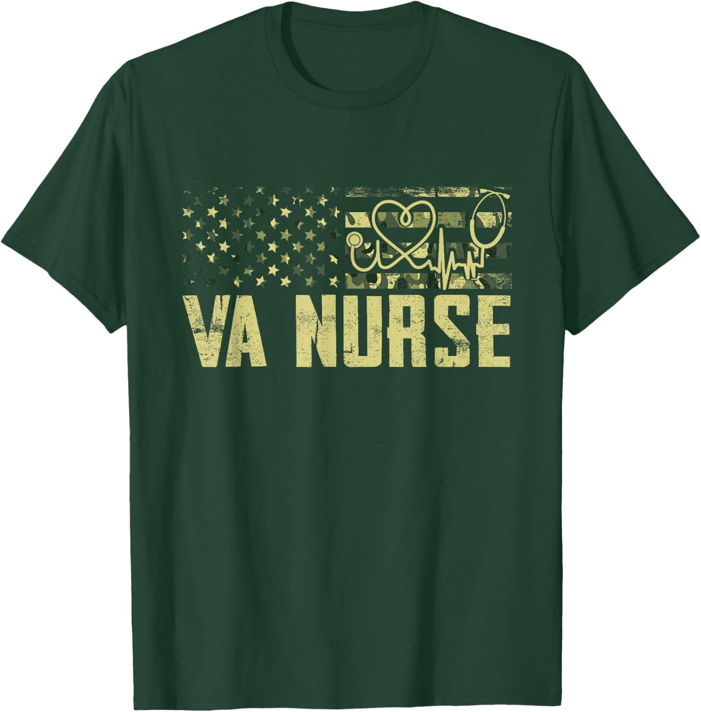 VA Nurse Camouflage USA Flag Patriotic Nurse Week Women Men T-Shirt - T-Shirt | Forest