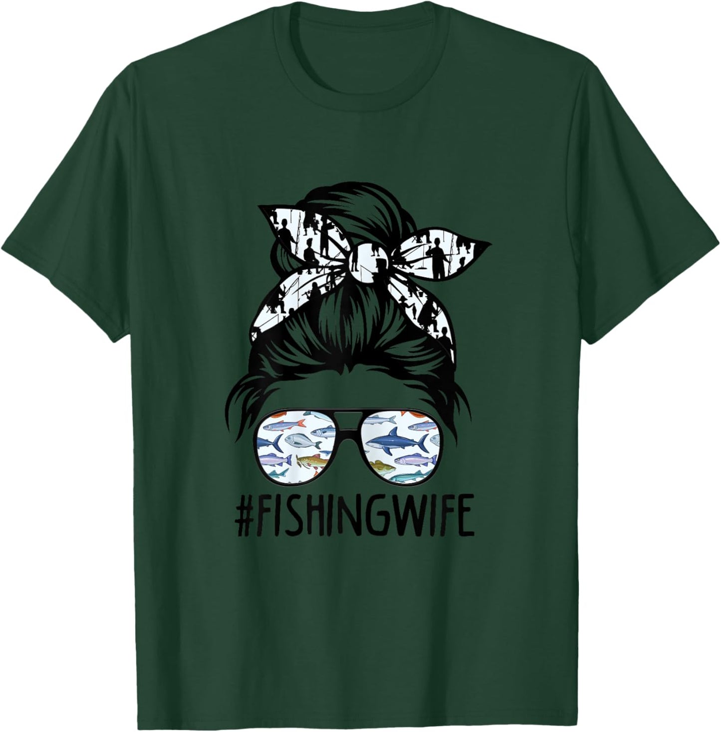 ROV Cute Messy Bun Fishing Wife Husband Fishman T-Shirt - T-Shirt | Forest