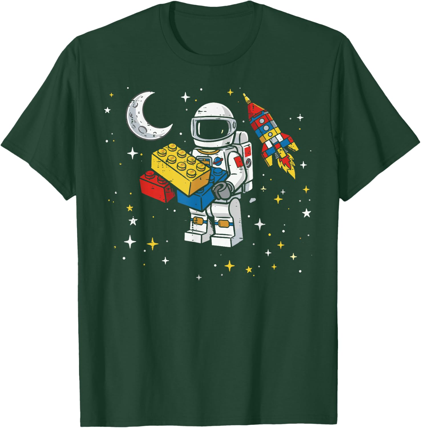 Astronaut Building Blocks Space Shuttle Bricks Boys Kids T-Shirt - T-Shirt | Forest