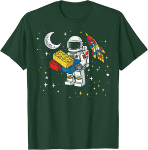 Astronaut Building Blocks Space Shuttle Bricks Boys Kids T-Shirt - T-Shirt | Forest