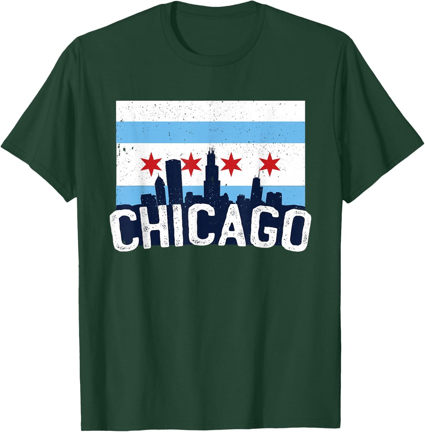 Chicago Skyline City Flag Illinois Souvenir Gift T-Shirt - T-Shirt | Forest