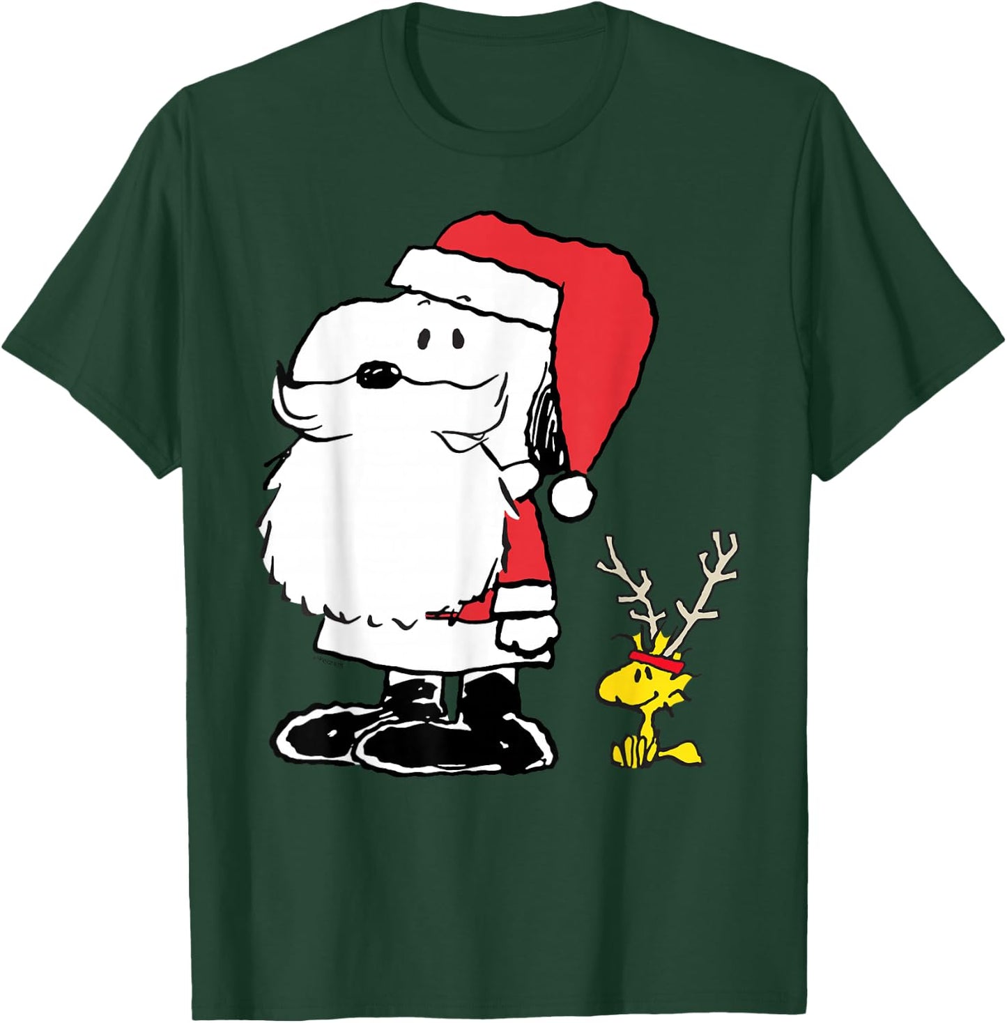 Peanuts Holiday Snoopy Woodstock Antlers Santa Short Sleeve T-Shirt - T-Shirt | Forest