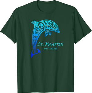 St. Maarten, West Indies Vintage Tribal Dolphin Vacation T-Shirt - T-Shirt | Forest