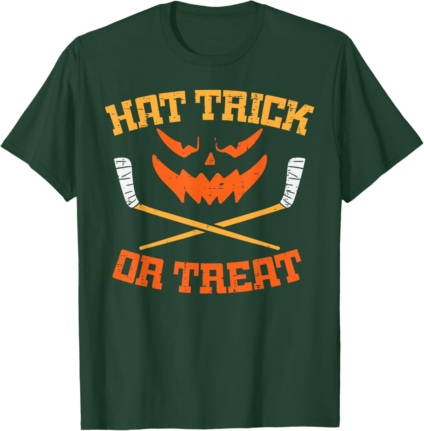 Hat Trick Or Treat Ice Hockey Halloween Boy Men Player Coach T-Shirt - T-Shirt | Forest