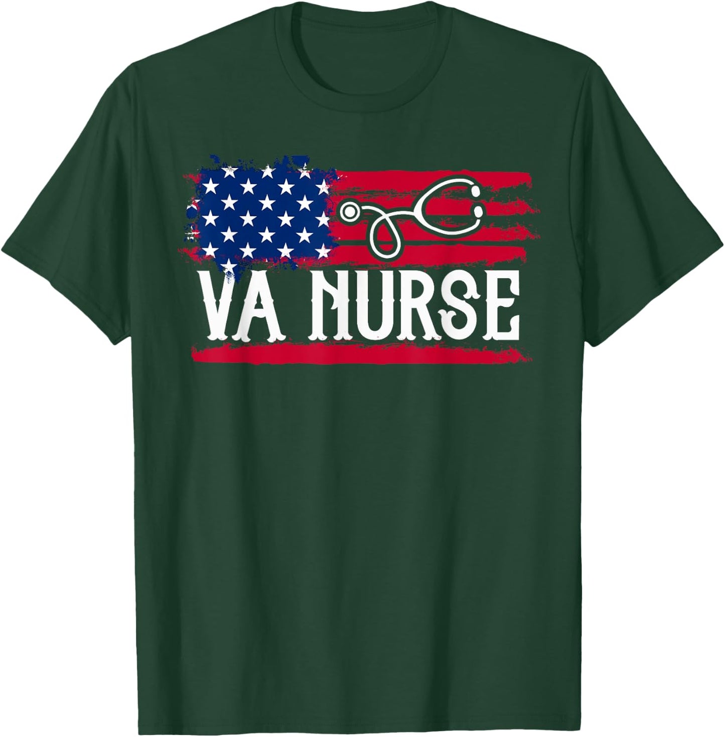 American Flag VA Nurse Patriotic 4th of July Vintage T-Shirt - T-Shirt | Forest