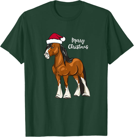 Cute Cartoon Clydesdale Draft Horse Christmas T-Shirt - T-Shirt | Forest