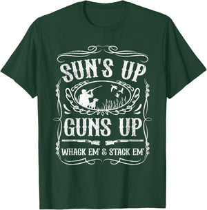 Funny Duck Hunting Suns Up Whack Em and Stack Em Hunter Gift T-Shirt - T-Shirt | Forest