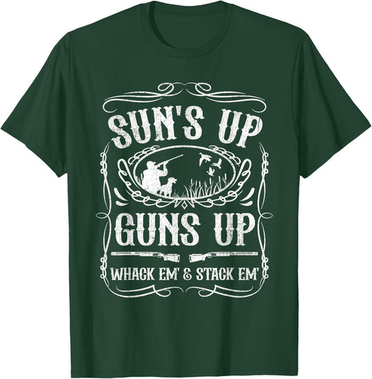 Funny Duck Hunting Suns Up Whack Em and Stack Em Hunter Gift T-Shirt - T-Shirt | Forest