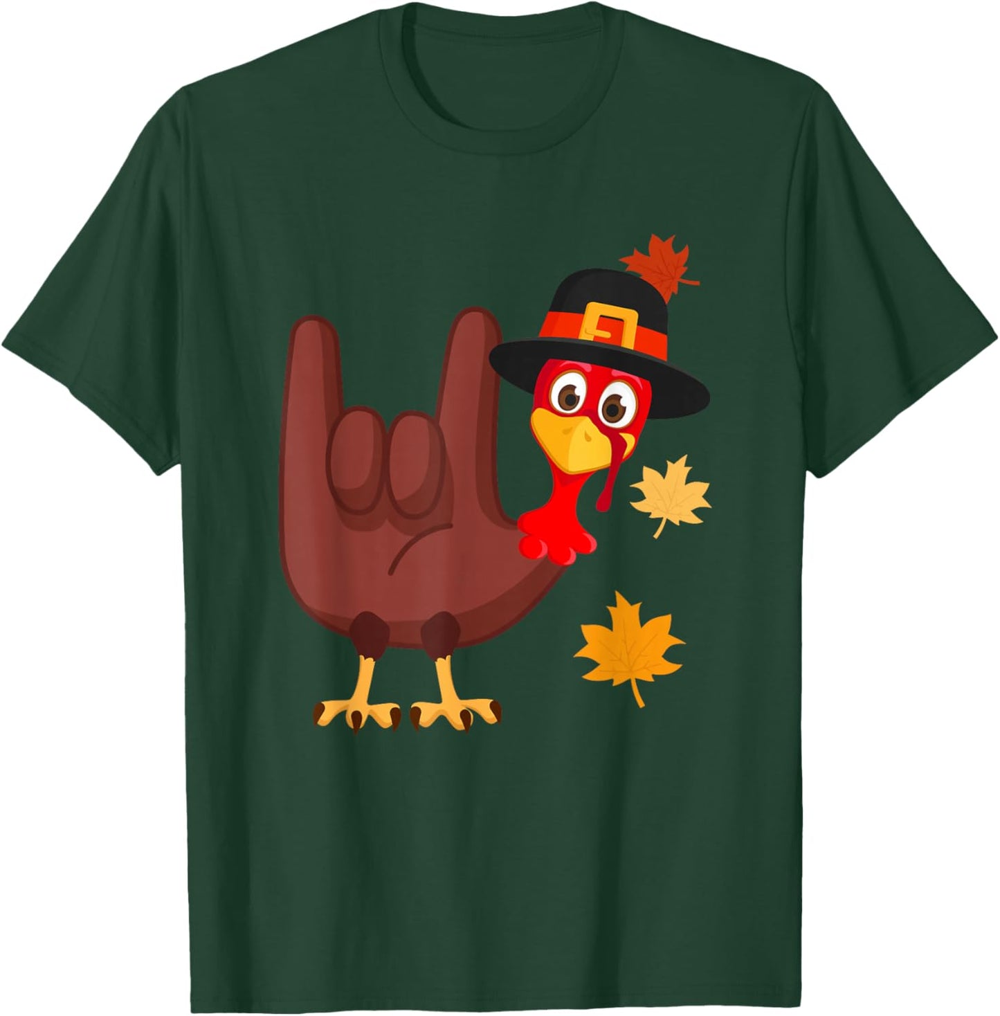 Zone - 365 Thanksgiving ASL Funny Turkey -Adults Black Modern Cartoon T-Shirt - T-Shirt | Forest