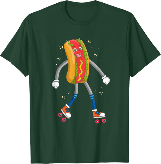 Hot Dog on Rollerskates, Roller Blades Skater Skating Hotdog T-Shirt - T-Shirt | Forest