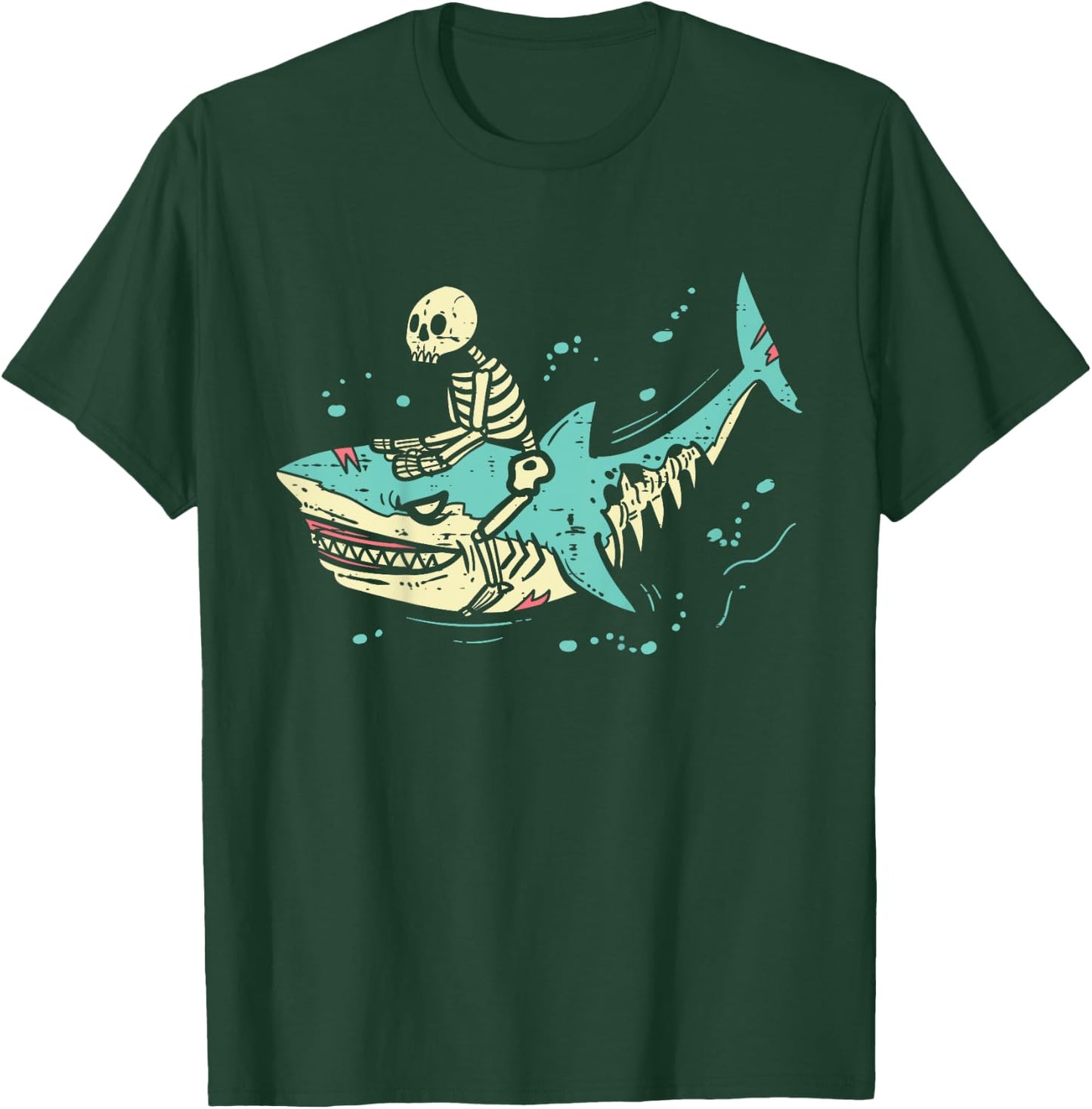 Kids Skeleton Riding Shark Spooky Halloween Toddler Boys Kids T-Shirt - T-Shirt | Forest