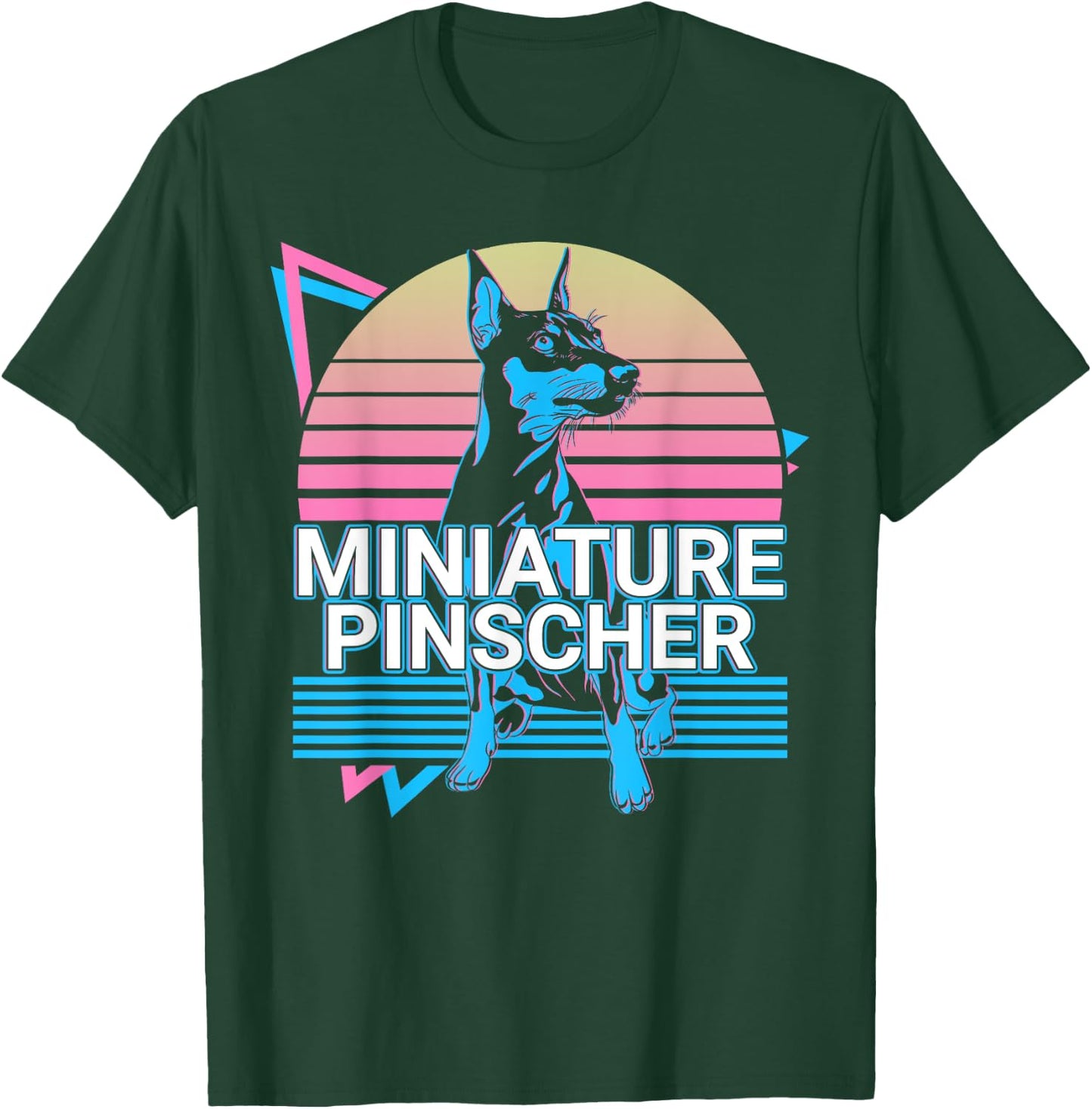 Miniature Pinscher Gifts Miniature Pinscher Retro Graphic Dog Fans Women's -Adults Classic Fit Black Short Sleeve Cotton Polyester T-Shirt - T-Shirt | Forest