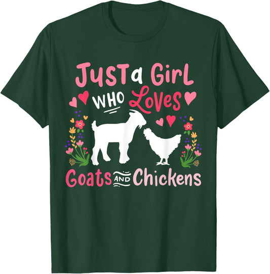 Goat Chicken Just A Girl Who Loves Goats And Chickens T-Shirt - T-Shirt | Forest