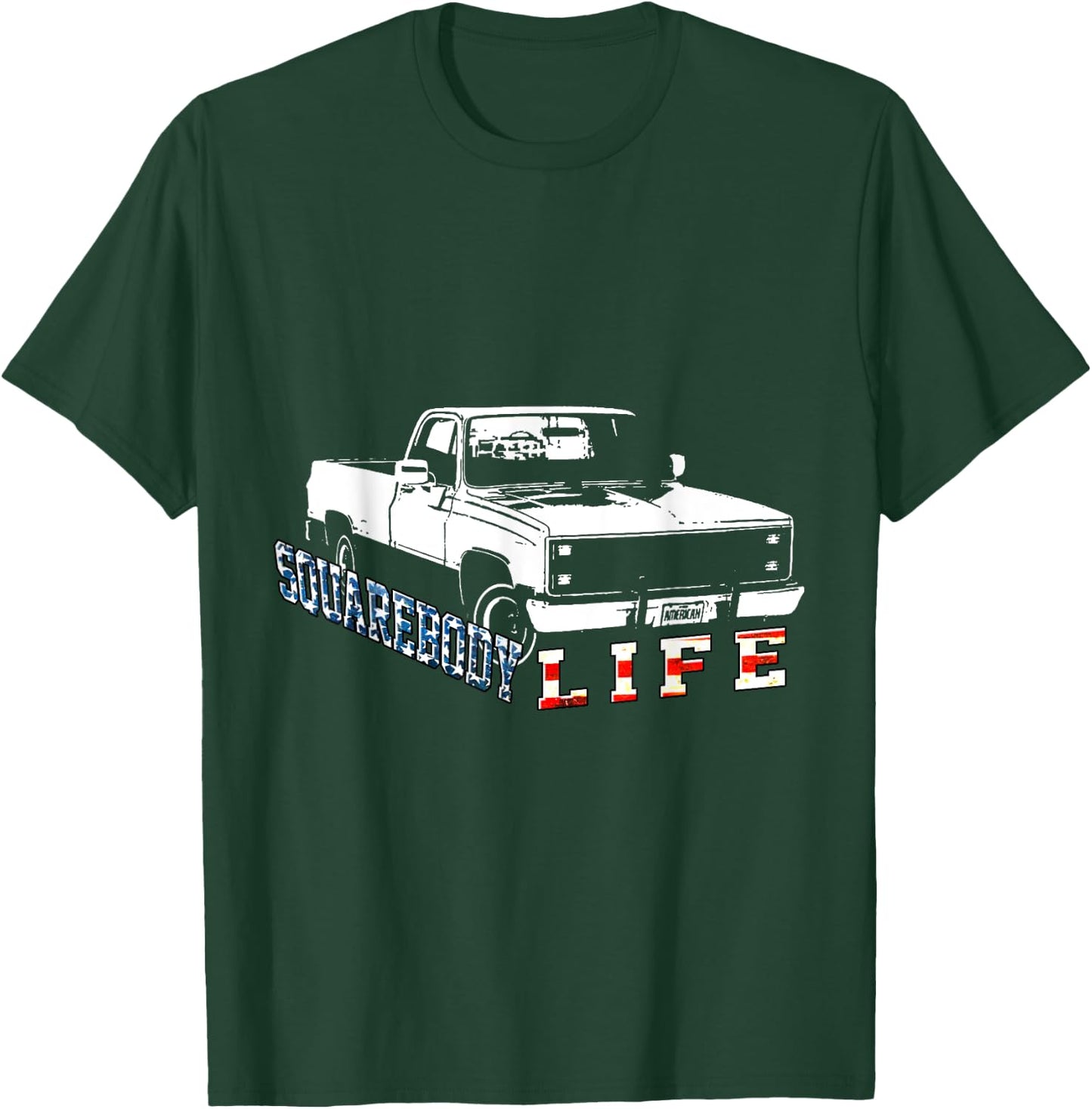 Squarebody American Flag Square Body Truck Girls Kids Men T-Shirt - T-Shirt | Forest