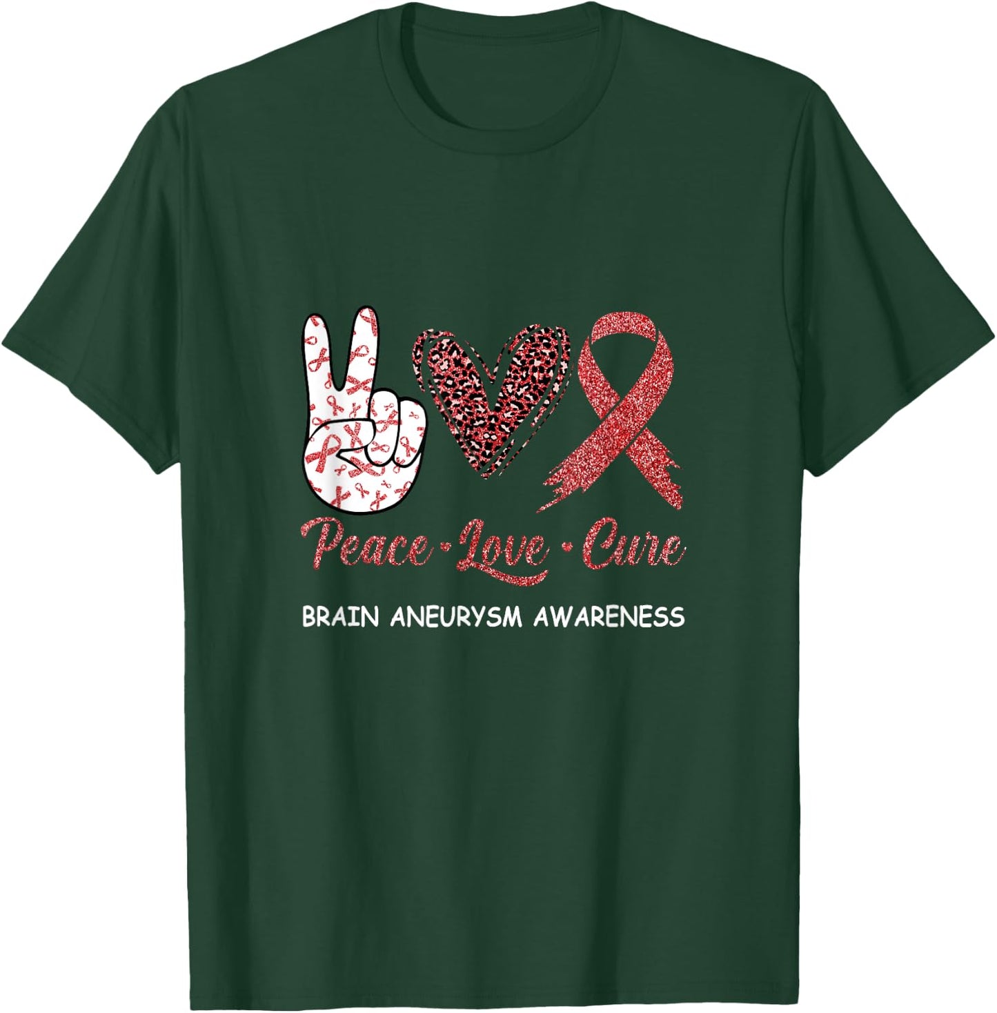 Brain Aneurysm Awareness Peace Love Cure Leopard T-Shirt - T-Shirt | Forest