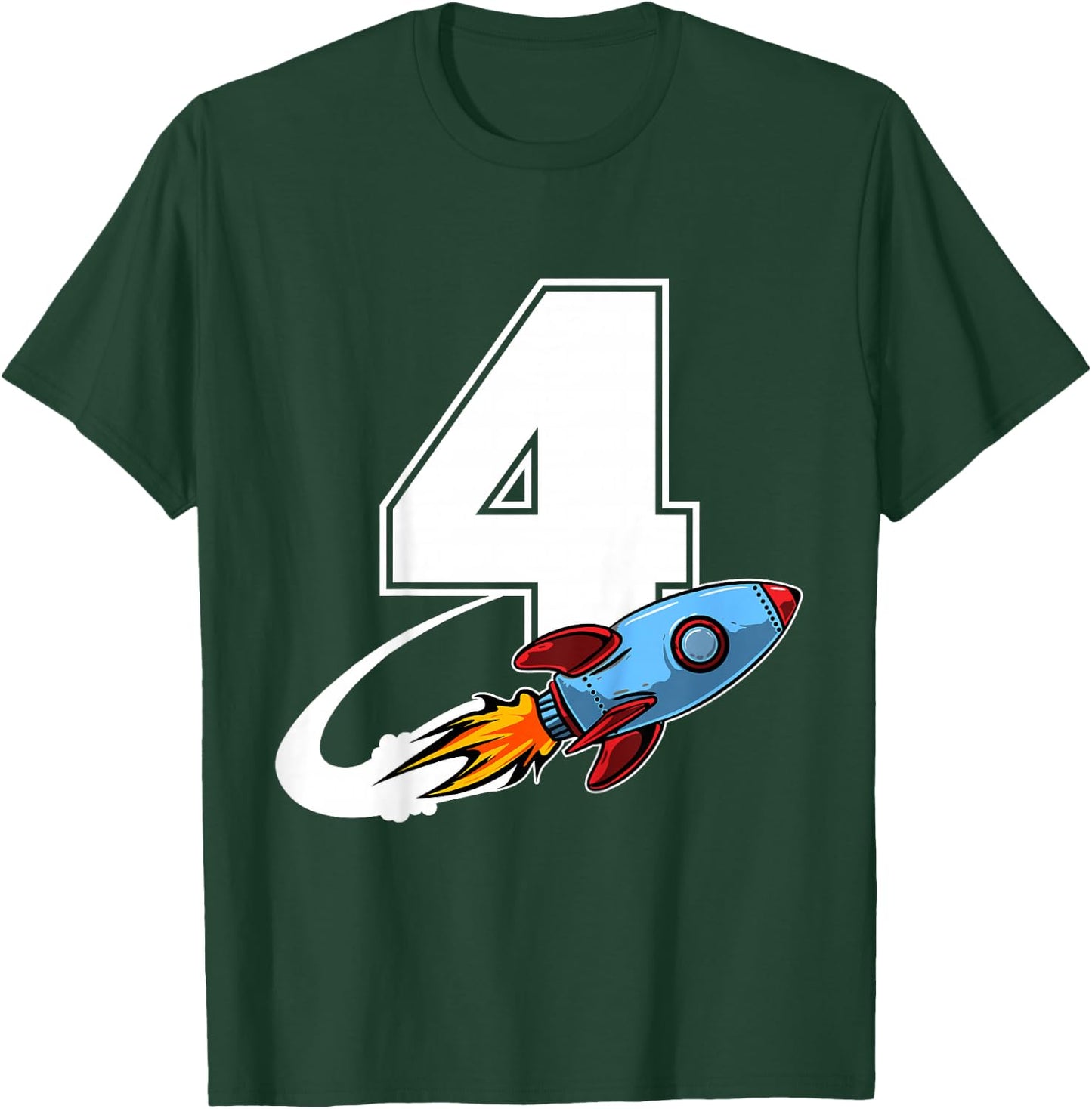 Outer Space 4 Year Old 4th Birthday Four Rocket Ship Party T-Shirt - T-Shirt | Forest