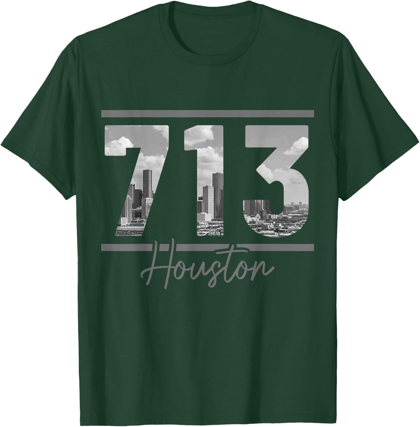 Houston 713 Area Code Skyline Texas Pride Vintage T-Shirt - T-Shirt | Forest