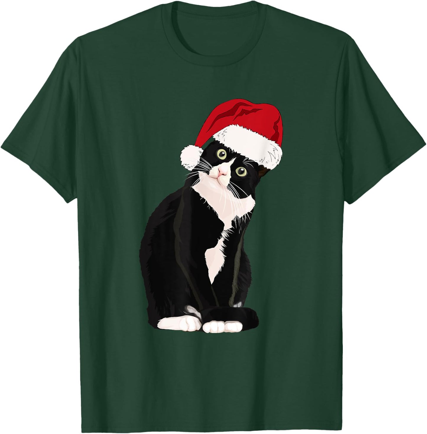 Tuxedo Cat Meow Christmas Cat Catmas Cute Tuxie Lover Women Kids T-Shirt - T-Shirt | Forest