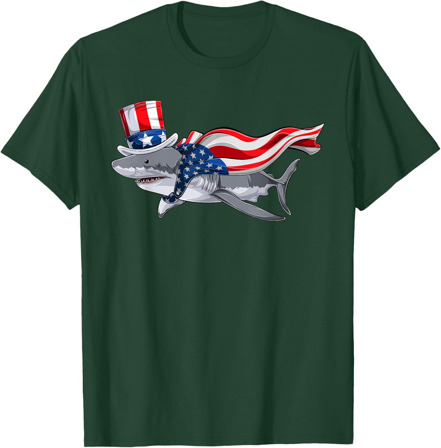 Shark For Boys, Kids American Flag Fourth Of July T-Shirt - T-Shirt | Forest