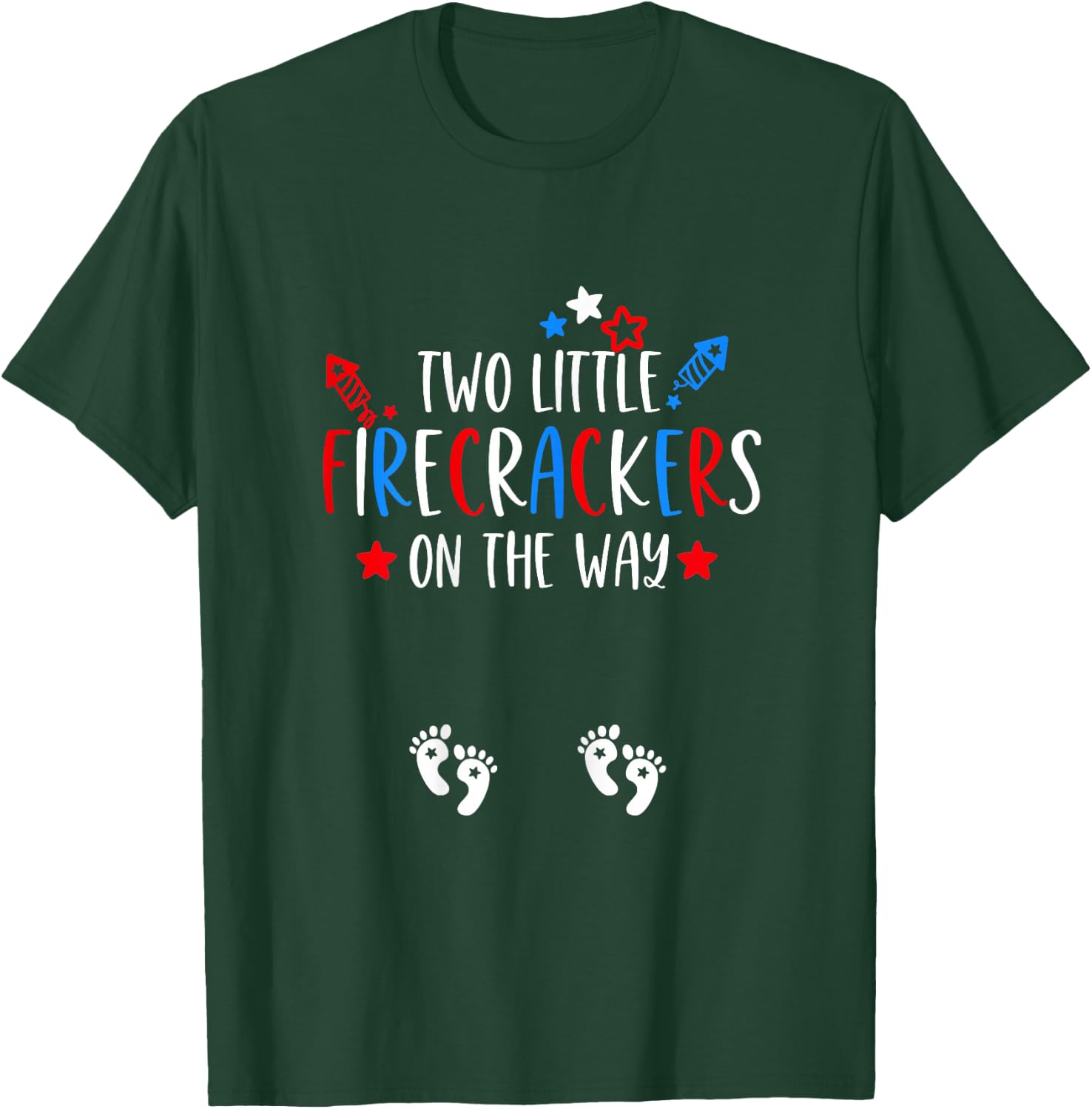 Twins Pregnancy 4th of July Baby Announcement Pregnant Mom T-Shirt - T-Shirt | Forest