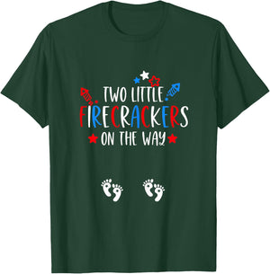 Twins Pregnancy 4th of July Baby Announcement Pregnant Mom T-Shirt - T-Shirt | Forest