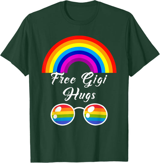 Free Gigi Hugs LGBT Ally Rainbow Sunglasses Gay Pride Month T-Shirt - T-Shirt | Forest