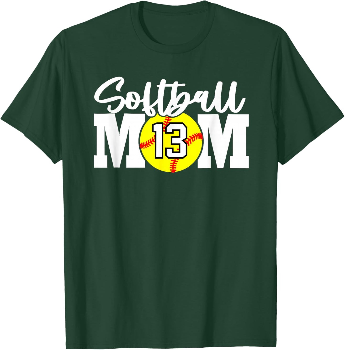 Softball Mom Number #13 T-Shirt - T-Shirt | Forest