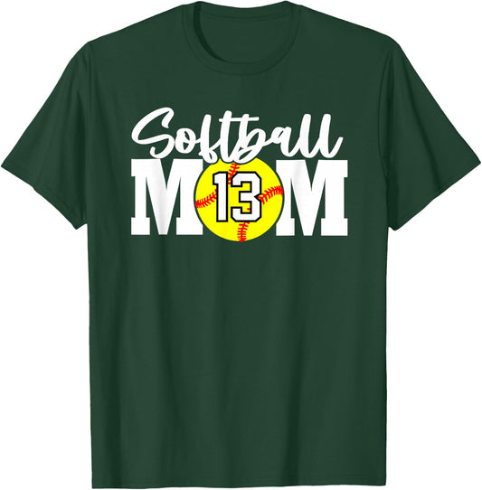 Softball Mom Number #13 T-Shirt - T-Shirt | Forest