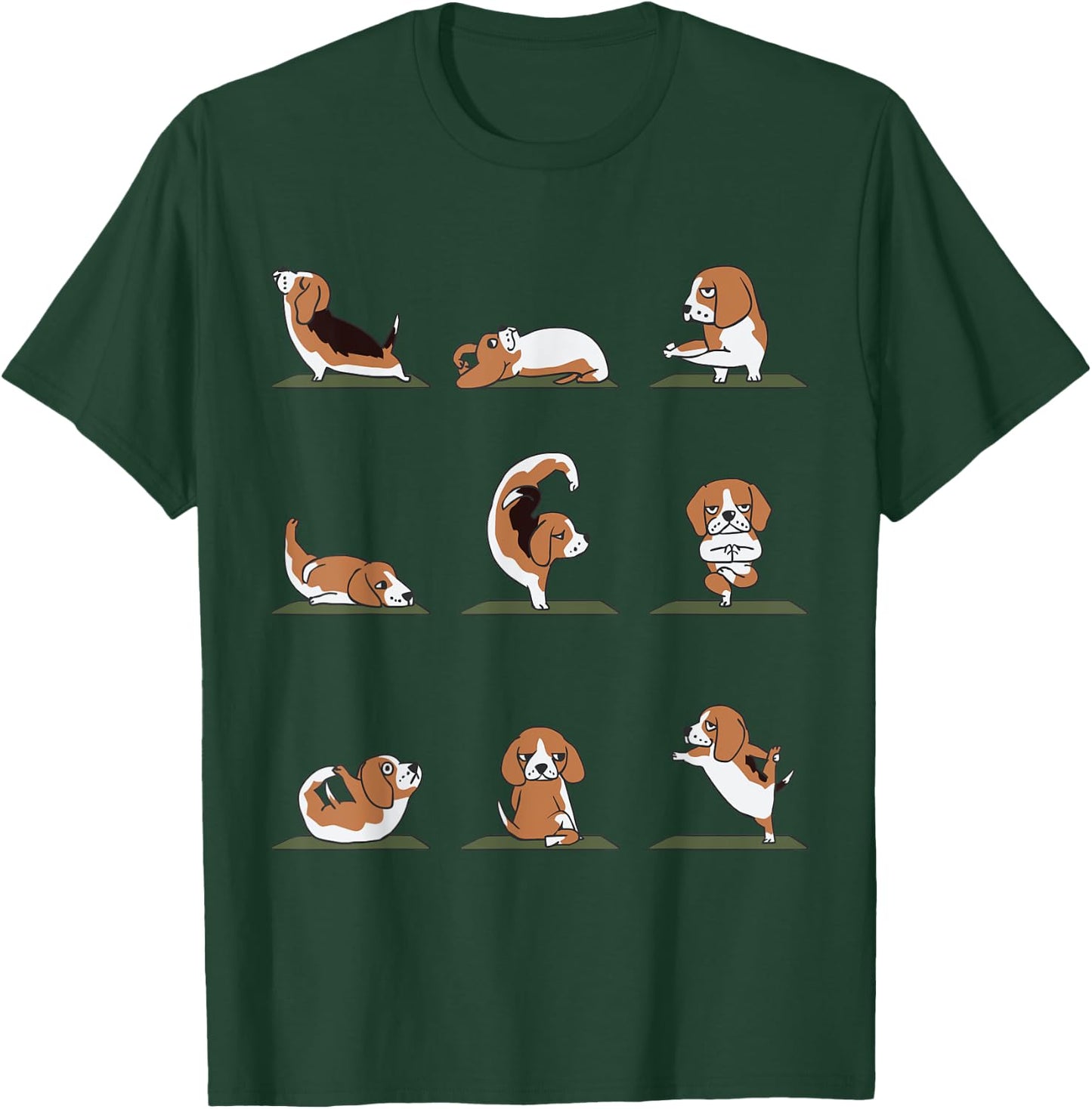 Beagle Yoga Asana Pose and Meditation by Huebucket T-Shirt - T-Shirt | Forest