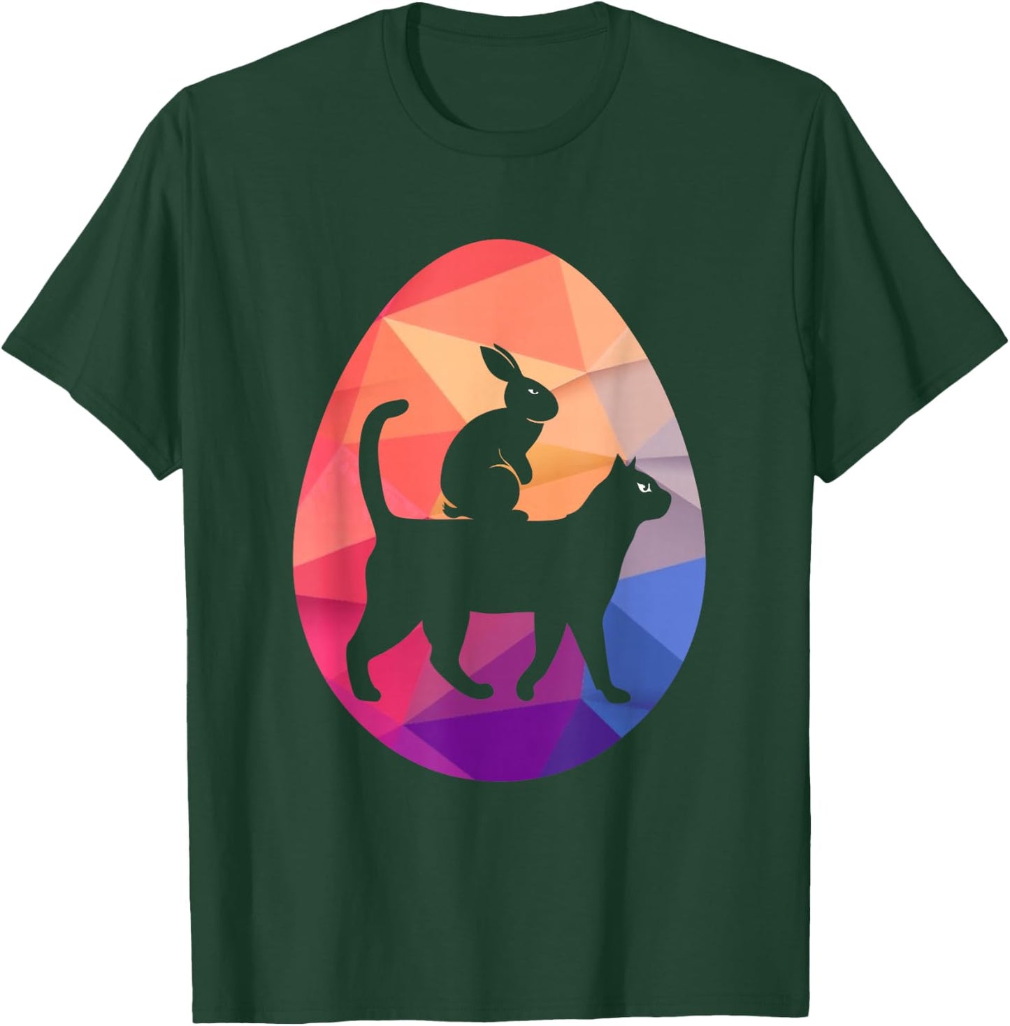 Vintage Retro Bunny Riding Cat Easter Egg Hunt Men Women Kid T-Shirt - T-Shirt | Forest
