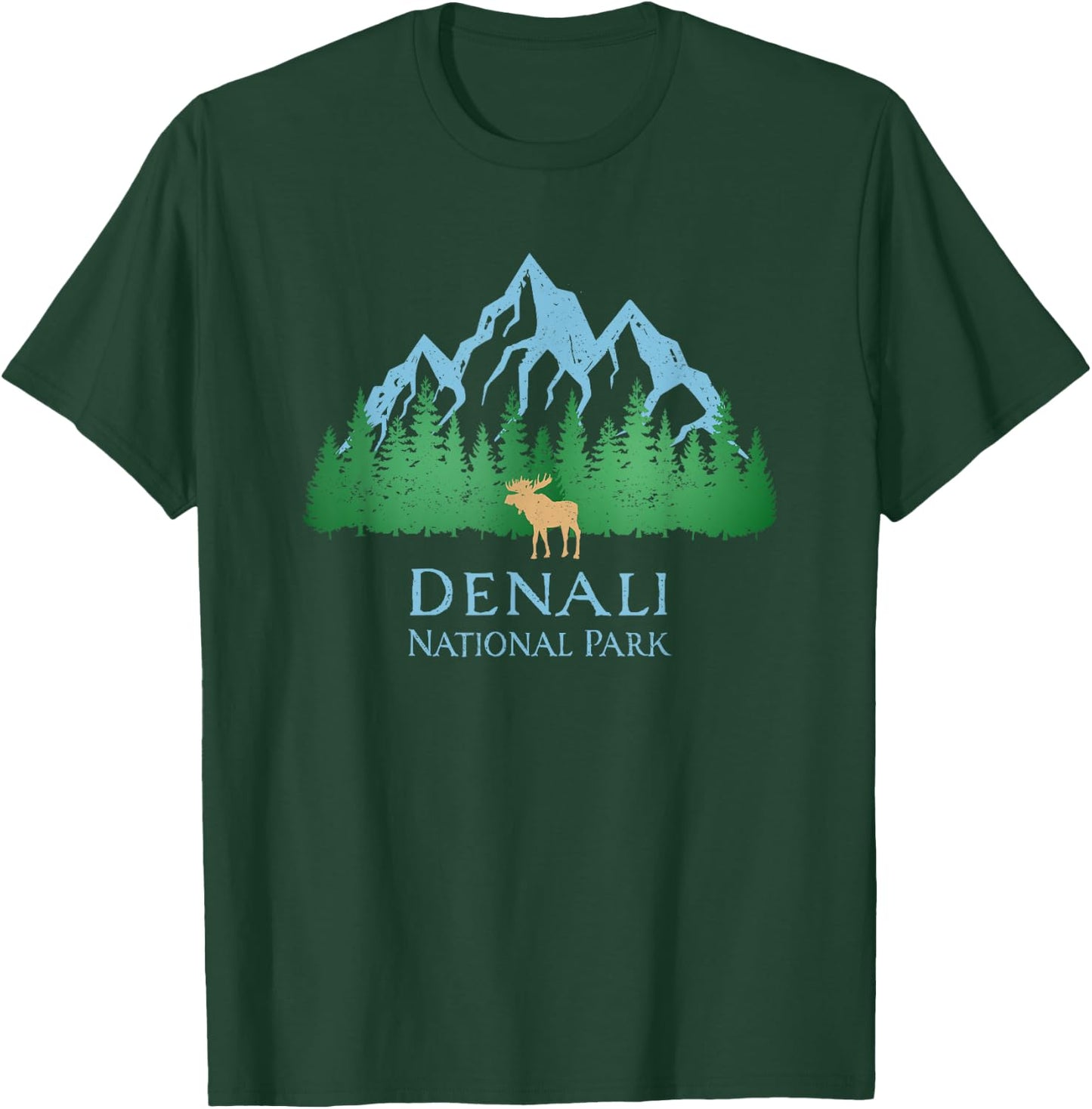 Denali National Park Alaska Mountain Trees Moose Souvenir T-Shirt - T-Shirt | Forest
